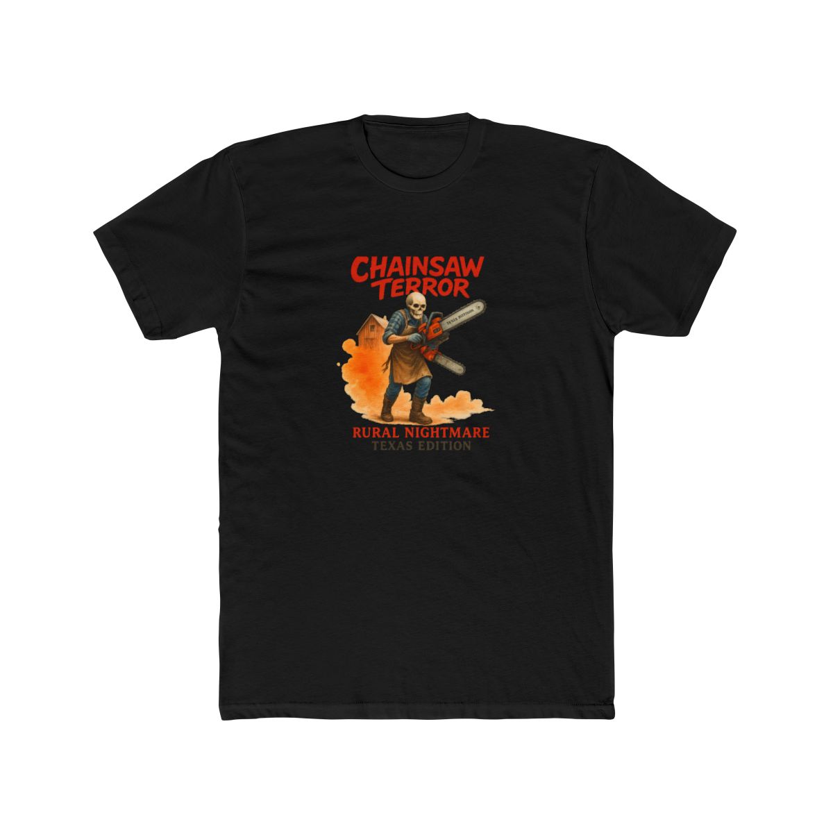 Chainsaw Terror Rural Nightmare Horror Design T-Shirt - alternate angle 4, merchandise