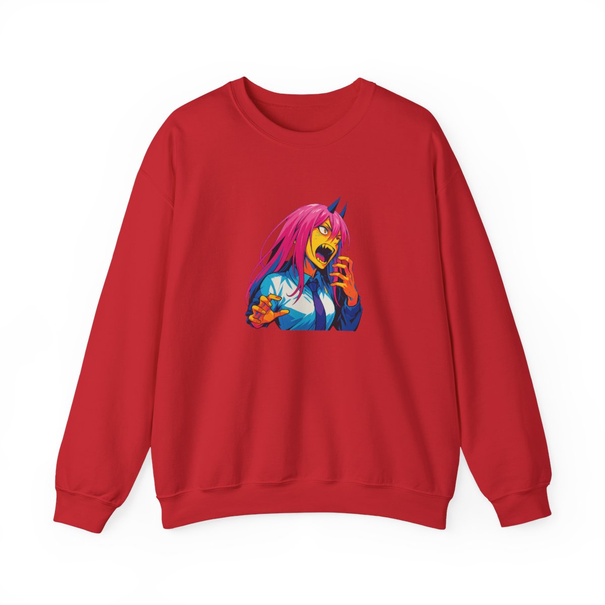 Fierce Pink Hair Anime Warrior Crewneck Sweatshirt - alternate angle 4, merchandise